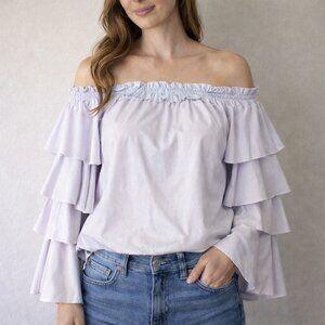 Romeo + Juliet M purple striped off the shoulder top with tiered layered sleeves